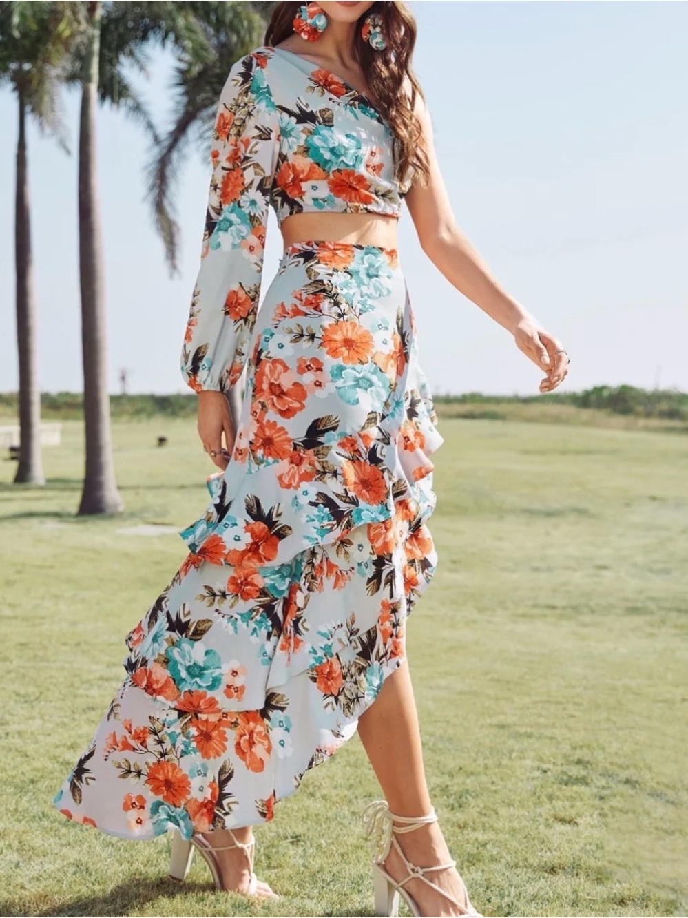 Floral One-Shoulder High-Low Two-Piece Set - Picture 2 of 10